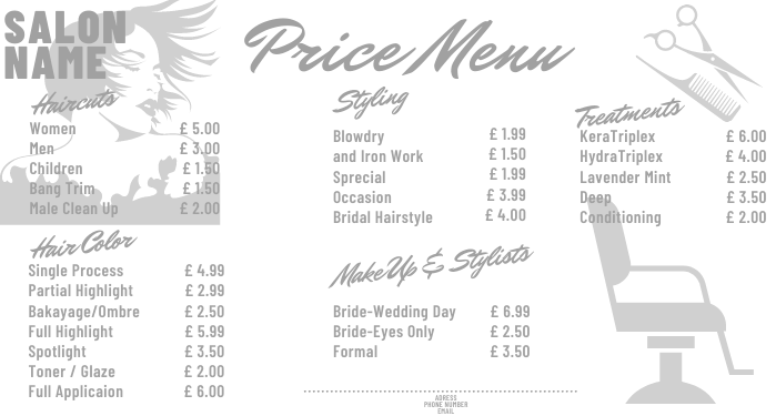 Salon price list