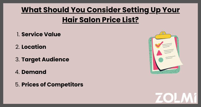 What should you consider setting up your salon price list?