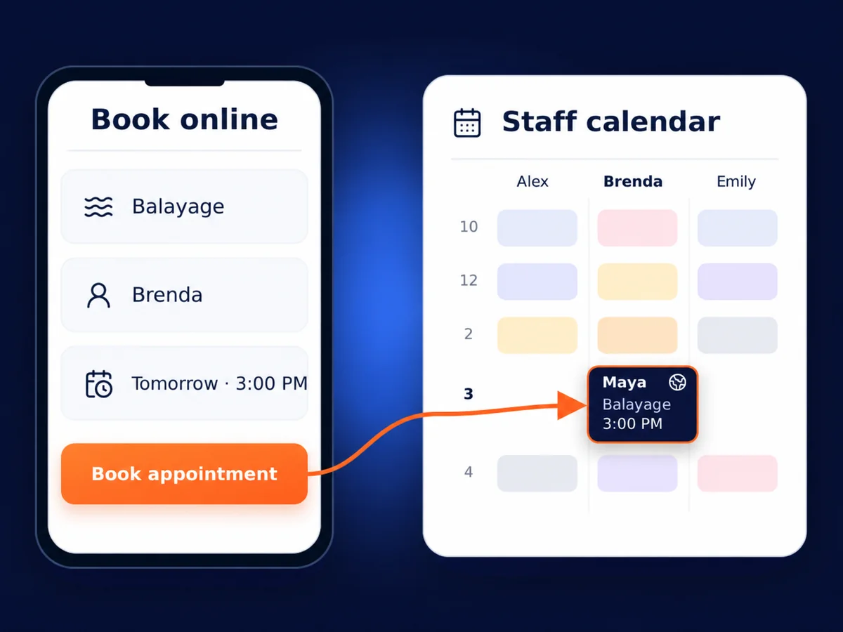 Online balayage booking added to the selected stylist’s calendar in Zolmi.